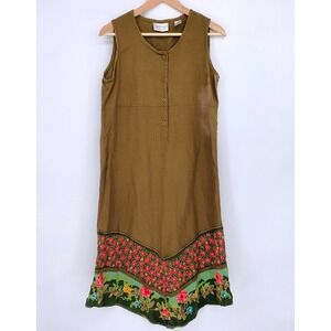 Cabernet Cottagecore Brown Linen Blend Patchwork Bohemian Midi Dress Sz M Hippie